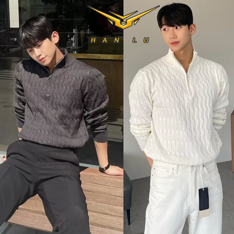 ฮันลู เสื้อกันหนาวผ้าถักแฟชั่นมีซิปครึ่งสําหรับชุดลําลองและมีสไตล์