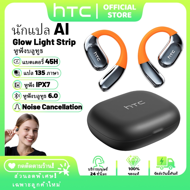 HTC NE12 หูฟังแปลภาษาเรียลไทม์ หูฟังบลูทูธ 6.0 HiFi สเตอริโอ กันน้ำระดับ IPX7 หูฟังกันเสียงรบกวน