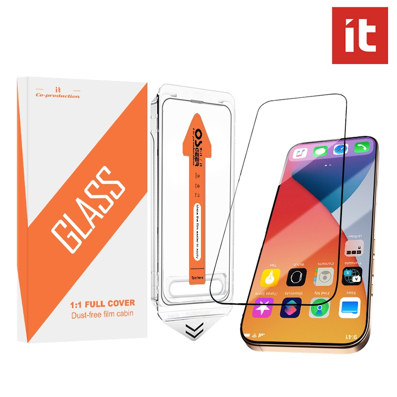 [IT] สําหรับ iPhone 13 16ProMax 15Pro 14Plus 12 11 กระจกนิรภัยป้องกันหน้าจอ, การติดตั้งฝุ่นอัตโนมัติ