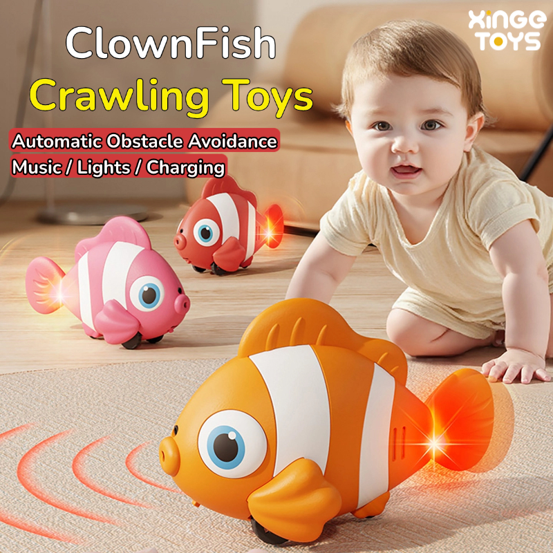 ของเล่นปลาตัวตลกหุ่นยนต์ไฟฟ้า - Wiggle & Swim Crawling Guide สําหรับทารก 0-12 เดือน, ทารก Sensory ของเล่นสําหรับทารกแรกเกิด 0-6-12 เดือน, ของขวัญวันเกิดสําหรับเด็กผู้หญิง 1-3 ปี
