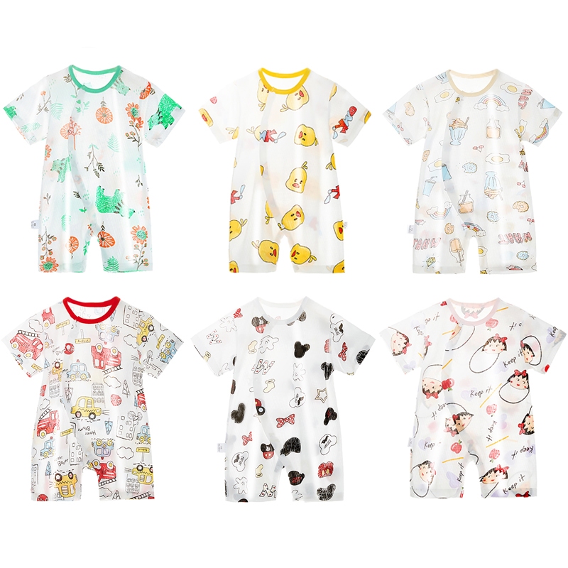 ชุดเสื้อผ้าเด็กแบเบย์แขนสั้น 100% ผ้าฝ้ายตาข่าย, ชุดคลานสำหรับเด็กฤดูร้อน, เบาสบายระบายอากาศดูดซับเหงื่อ, ดีต่อสุขภาพและปลอดภัย