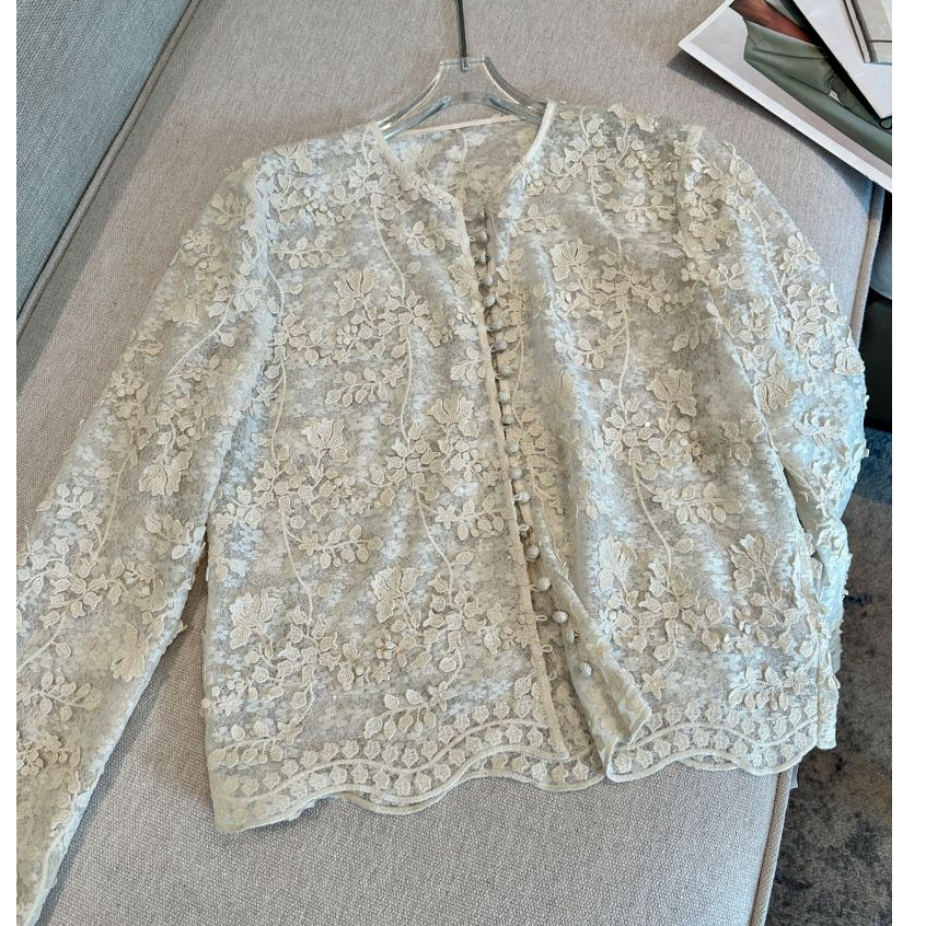 เสื้อแขนยาว crochet lace embroidery สไตล์เกาหลีสำหรับสุภาพสตรี