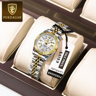 POEDAGAR นาฬิกาหรูหราสําหรับผู้หญิงกันน้ําปฏิทินต้นฉบับส่องส…