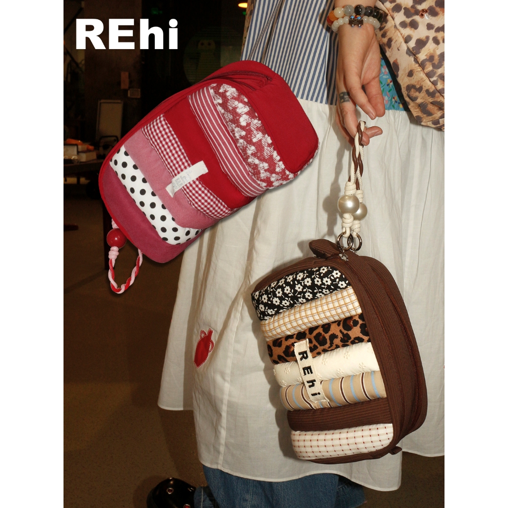 [พร้อมส่ง] REhi Makeup Bag กระเป๋าใส่เครื่องสำอาง Caterpillar Cosmetic Bag Cocoa Brown Double-Head Z