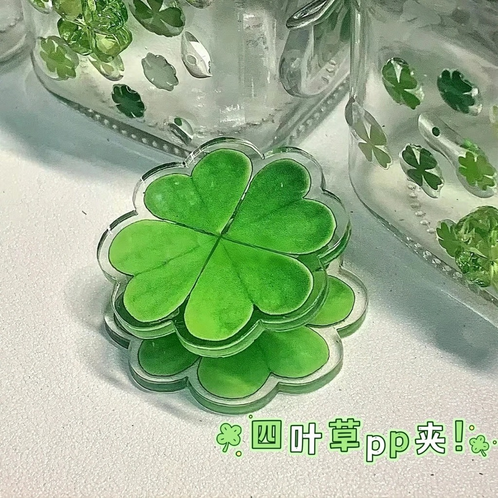 Four-Leaf Clover คลิปโน้ตสองด้าน pp คลิปปิดผนึกของว่างคลิปกระดาษทดสอบ