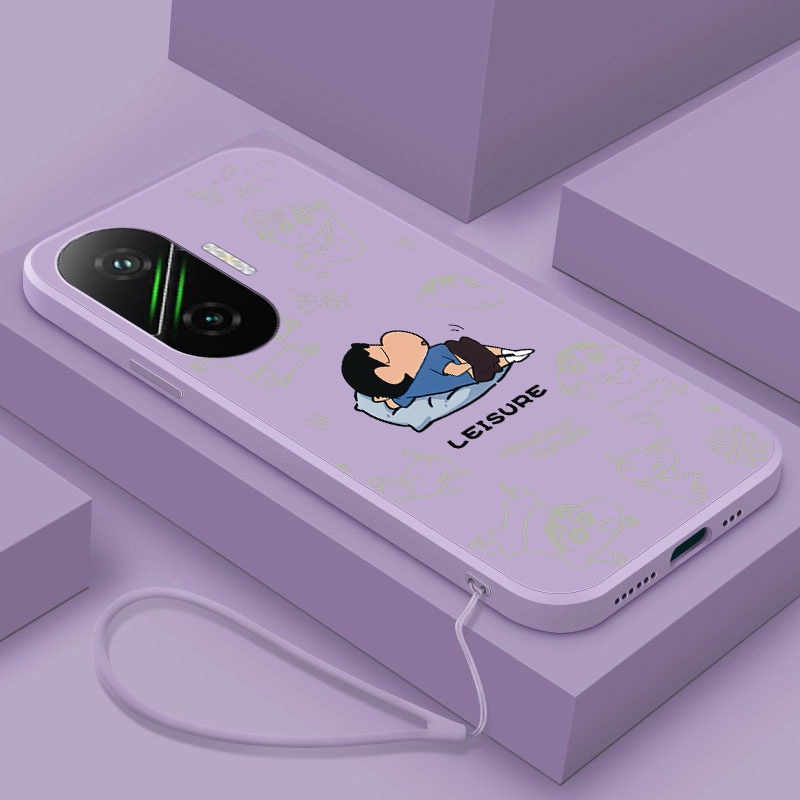 Xiaomi POCO F7 Poco M7 Glossy Leisure Crayon Shin-chan Casing Square Edges Liquid Silicon Case Cover