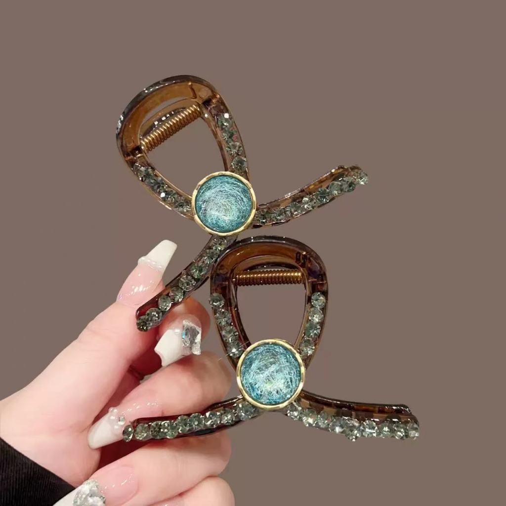 French Rhinestone High-End Medium Grab Clip Back Head Hair Shark Clip Headdress