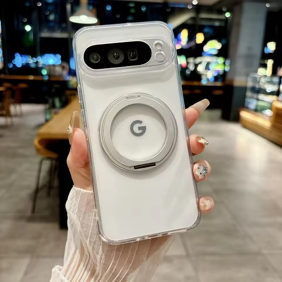 Matte Magnet 360 หมุนสําหรับ Google Pixel 10 9 Pro XL 8 7 6 9A 8A 7A 6A wireless charge ผู้ถือขาตั้งโปร่งใสกันกระแทก