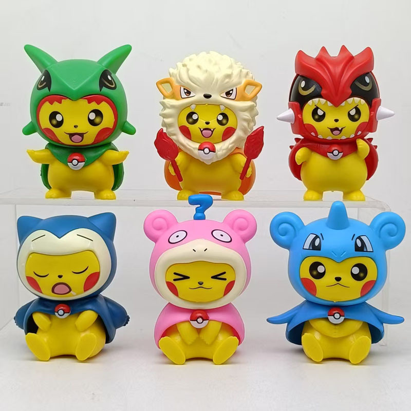 6 ชิ้น 8 เซนติเมตร-9 เซนติเมตรอะนิเมะ Pikachu ตัวเลขคอสเพลย์ Bulbasaur Gengar Blastoise Charizard น่ารัก PVC ของเล่นสะสมของขวัญเด็ก