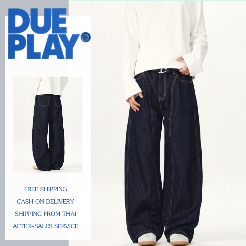 Dueplay กางเกงยีนส์ทรงหลวมขากว้างสไตล์ย้อนยุคสำหรับผู้ชาย อุนิเซ็กซ์ ทรงสวย ล้างได้ อินเทรนด์ และ อเนกประสงค์