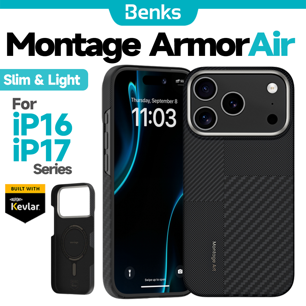 [Benks Official] Benks Montage ArmorAir เคสแม่เหล็กในตัวพร้อมเคฟล่าร์สําหรับ iPhone 17 Air 16 Plus Pro Max ฝาครอบป้องกันโทรศัพท์บางพิเศษสไตล์มินิมอลปลอกไฟเบอร์อะรามิด