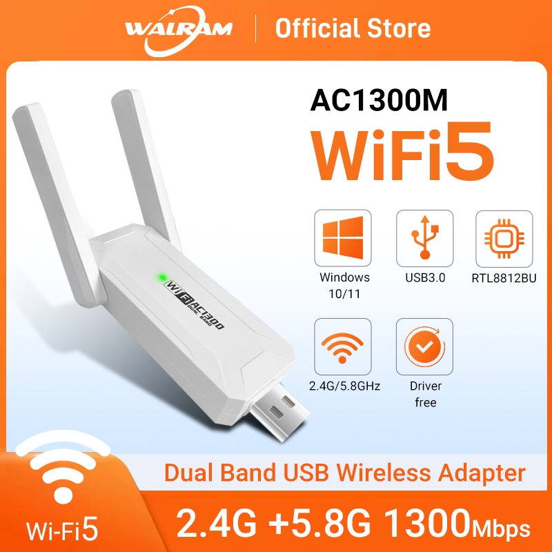Walram AC1300 อะแดปเตอร์ WiFi 1300Mbps USB WiFi Receiver Realtek Driver ฟรี 802.11AC WiFi Dongle สํา