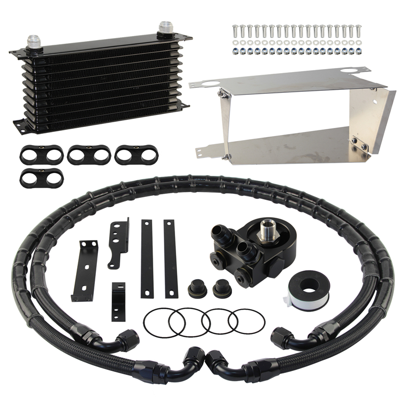 กรองน้ํามันแซนวิชแผ่นชุด 10AN 10 แถวน้ํามัน Cooler Kit w/80 Deg Thermostat อะแดปเตอร์สําหรับ Toyota 
