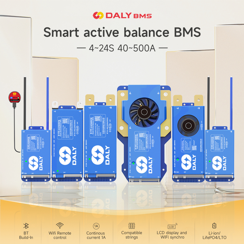 DALY ใหม่ SMART BMS 4-24S 40-300A 12v 24v 48v 36v 60v 72v Lifepo4 BMS 1A Balancing Built In Bluetoot