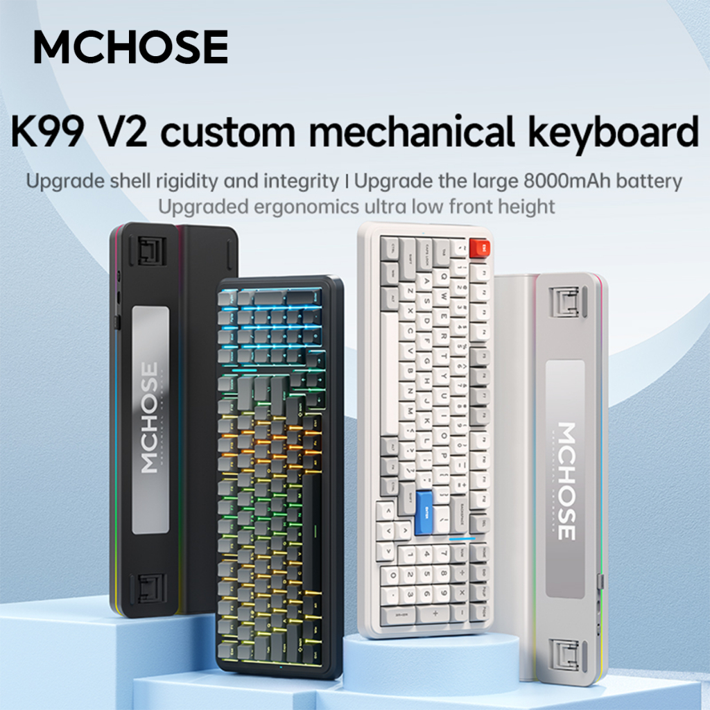Mchose K99 V2 Tri-Mode RGB แบบมีสายบลูทูธ 2.4G ไร้สายพร้อมปะเก็นคีย์บอร์ดแบบกลไก