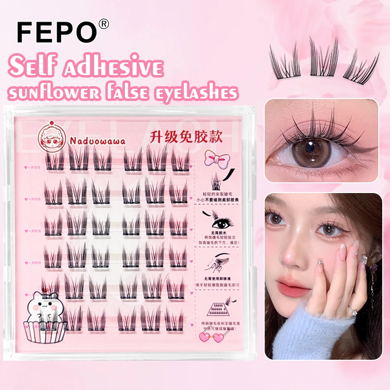FEPO ขนตาปลอม Self กาว Big Eye Spots รอบดอกไม้โอเรียนเต็ลธรรมชาตินํากลับมาใช้ใหม่หลายครั้ง จัดส่งฟรี
