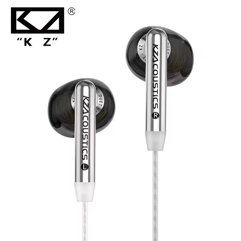 KZ Duet Quad Core Dual Dynamic Drivers หูฟัง In Ear หูฟังแบบมีสาย Music ชุดหูฟังสําหรับเล่นเกม HiFi Sound 2DD IEM