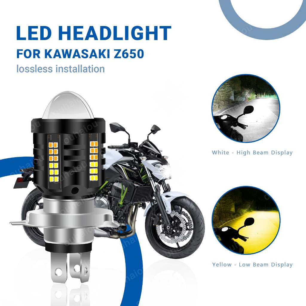 1PCS 61LED ไฟหน้ารถจักรยานยนต์สําหรับ KAWASAKI Z650 H4 6500K สีขาว 3200K สีเหลือง Dual สี 12-80V