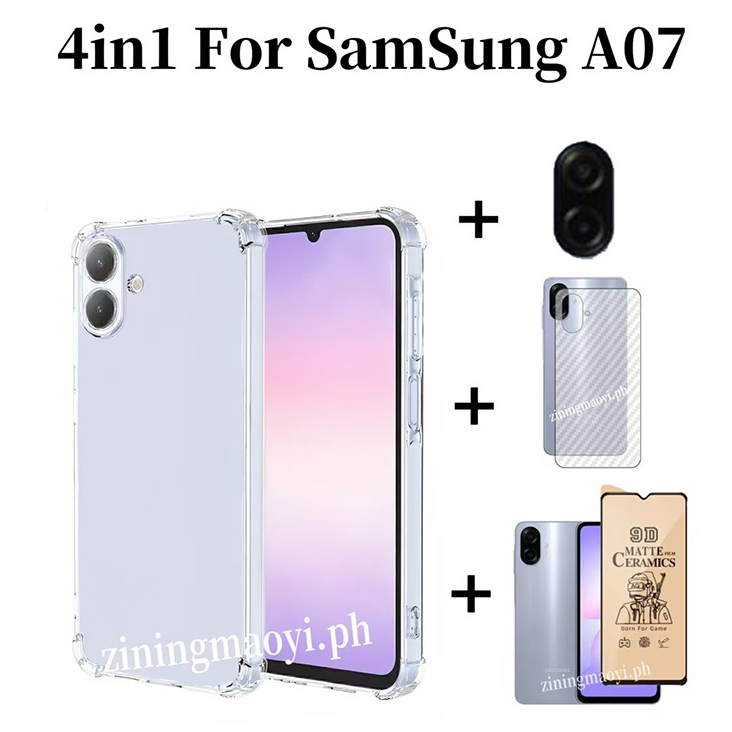 [สต๊อกพร้อม] 4in1 Samsung Galaxy A07 A17 เคสโทรศัพท์โปร่งใสแบบนุ่มกันกระแทกสําหรับSamsung Galaxy A06 A56 A26 A36 A16 A05 ฟิล์มเมมเบรนเซรามิกและฟิล์มเลนส์และฟิล์มด้านหลัง