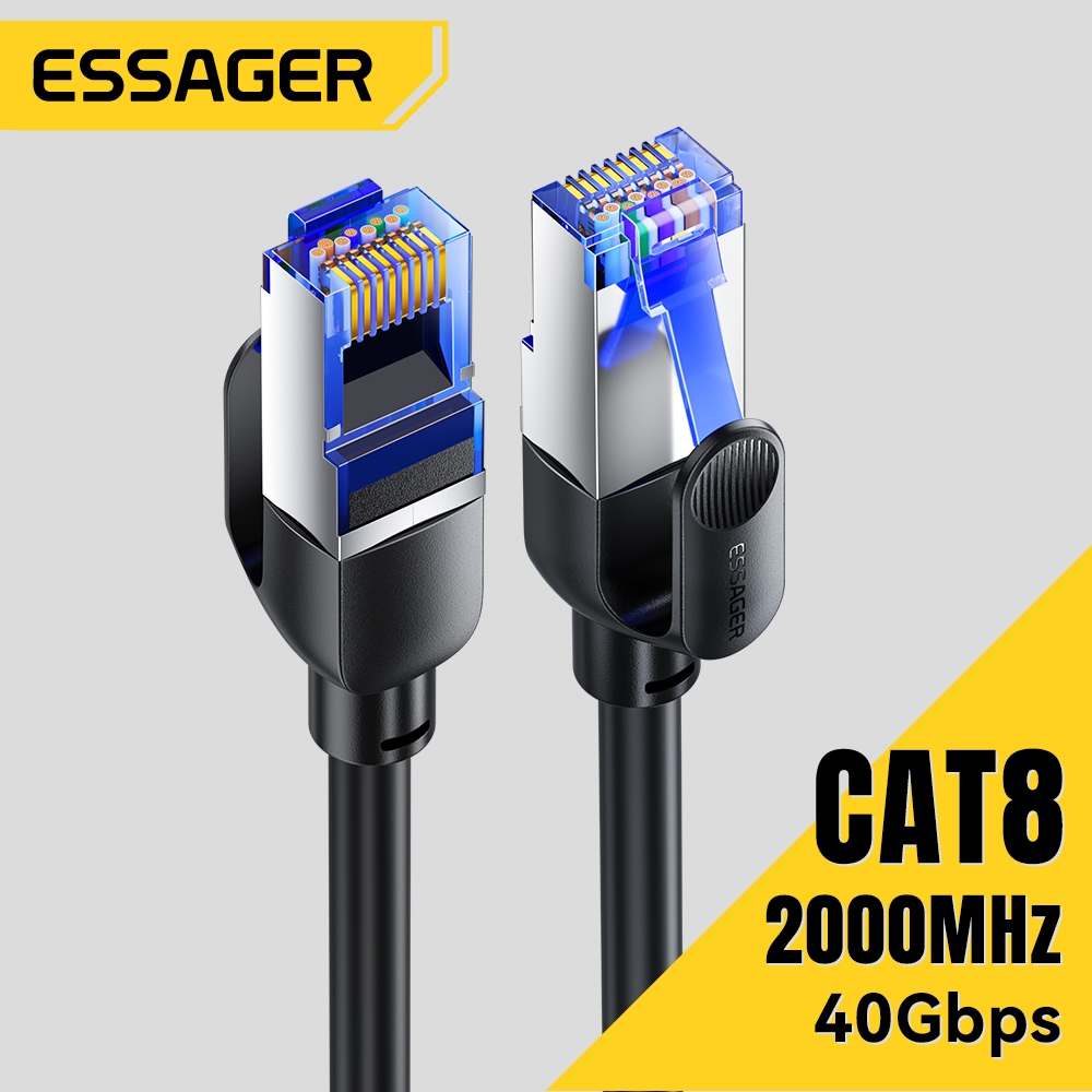 Essager CAT8 สาย 10 สาย Gigabit Ethernet UTP Gigabit Ethernet CAT8 RJ45 สายแพทช์สําหรับแล็ปท็อปเราเตอร์