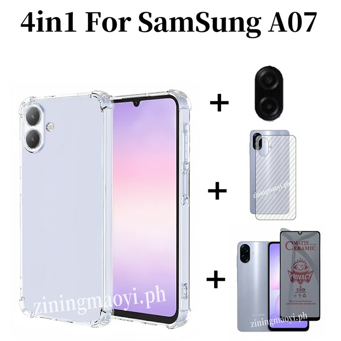 4in1 Samsung Galaxy A07 A17 กันกระแทกนุ่มโปร่งใสเคสโทรศัพท์สําหรับ Samsung Galaxy A06 A56 A26 A36 A16 A05 ฟิล์มความเป็นส่วนตัวและฟิล์มเลนส์และฟิล์มด้านหลัง