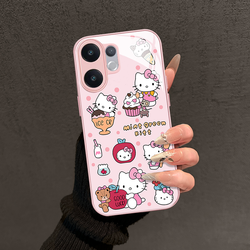 เคส Vivo V60 V50 เคส Vivo V50 V60 Lite 5G Case เคสน่ารักการ์ตูนคิตตี้แมวโบว์หมีไอศกรีมกันกระแทกใหม่หรูหราของเหลวแก้วโทรศัพท์เคสสําหรับสาวผู้หญิงนักเรียน