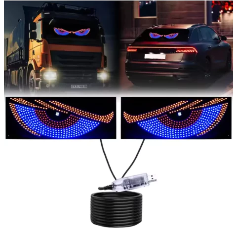 【สินค้าจุด】ชุดรถ Devil Eye Light LED Matrix Pixel แผง RGB Dynamic Demon Eye Animated Display USB 5V Multi-Mode Universal สําหรับรถบรรทุกโคมไฟตกแต่ง