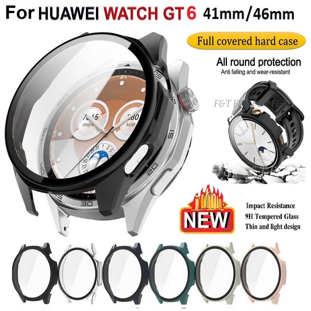 New Tempered Glass PC Cover For Huawei watch GT 6 เคส Protective เคส Huawei GT6 Case Full Covered เคส Huawei watch GT 6 Case PC Hard Huawei GT 6 เคส Smart watch Shell For เคส Huawei Watch GT 5 Case / เคส Huawei Watch GT4 Screen Protector