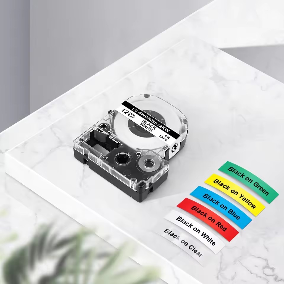 1PK 12 มม.ป้ายเทปใช้งานร่วมกับ Epson ป้าย SS12KW ST12KW สําหรับเครื่องพิมพ์ Epson LW-400 LW-K400 LW-