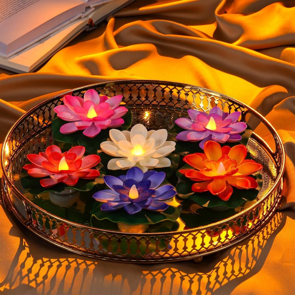 Diwali ลอยน้ําโคมไฟดอกบัว Deepavali ลอยเหนี่ยวนํากันน้ําประดิษฐ์โคมไฟดอกบัวไฟกลางคืน LED เทียนอิเล็กทรอนิกส์ Wishing โคมไฟ