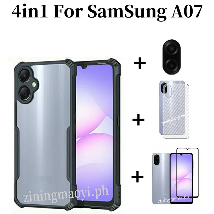 4in1 Samsung Galaxy A07เคสโทรศัพท์มือถือป้องกันการล่มสลายสําหรับSamsung Galaxy A17 A06 A56 A26 A36 A16 A05 ฟิล์มกระจกนิรภัยและฟิล์มเลนส์และฟิล์มด้านหลัง