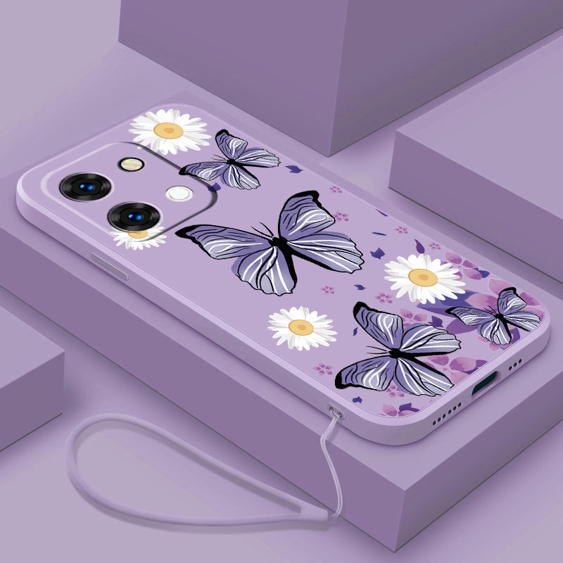 OPPO A6 Pro 5G A6Pro Matte Liquid Silicon Square Casing การ์ตูนผีเสื้อดอกไม้ Soft Case Cover