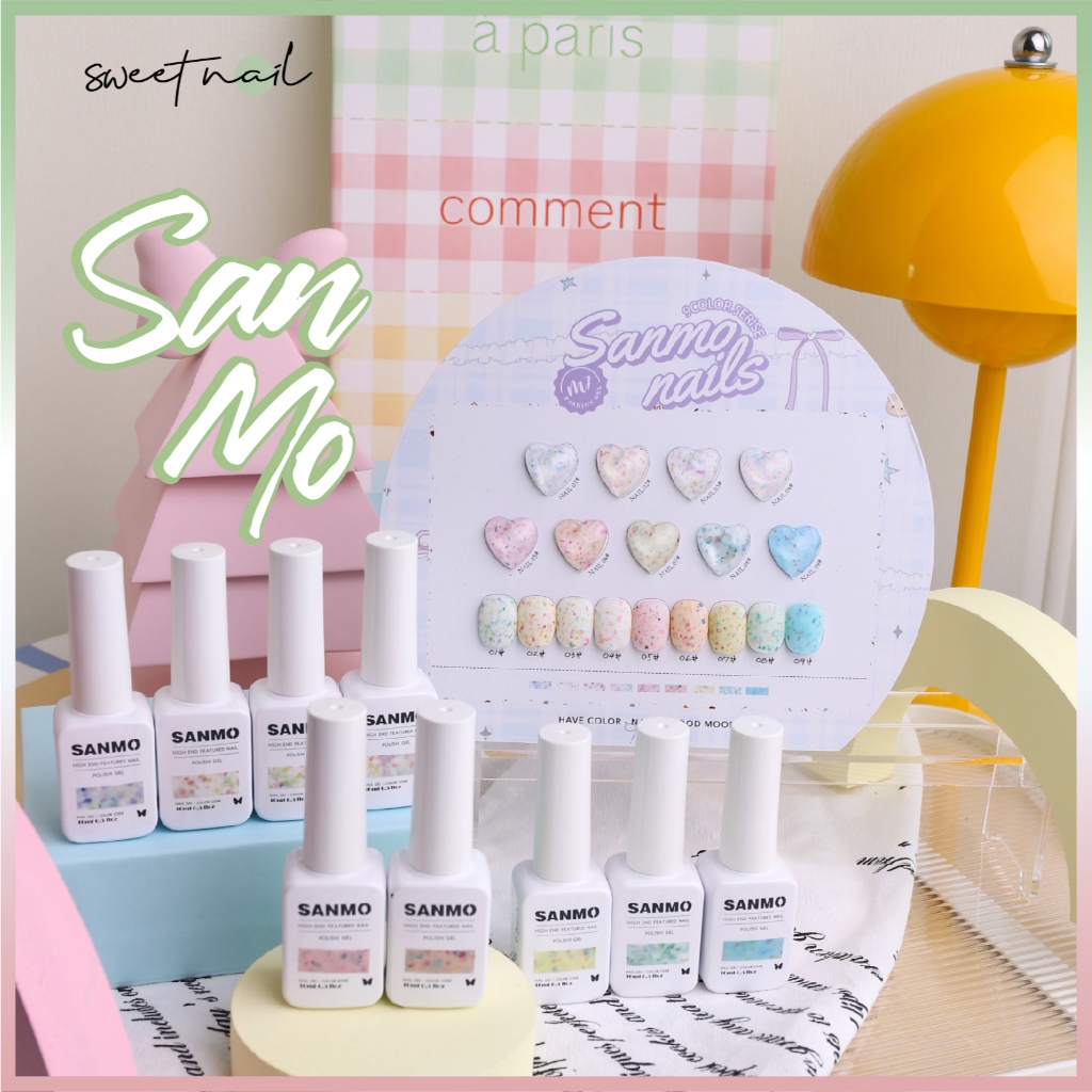 ✨SANMO ชุดกาวยาทาเล็บครีมเปลือกไข่ 9 สี (หนึ่งขวดหนึ่งสีฟรีกระดานสี) ผงเปลือกไข่, กาวยาทาเล็บกลิตเตอร์ผสม, กาวเลื่อม