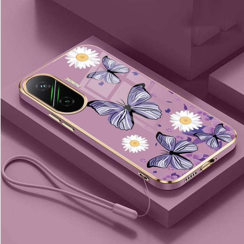 Xiaomi POCO F7 Little Daisy Butterfly Flower Casing Square Edges Plating Back Soft Case Cover