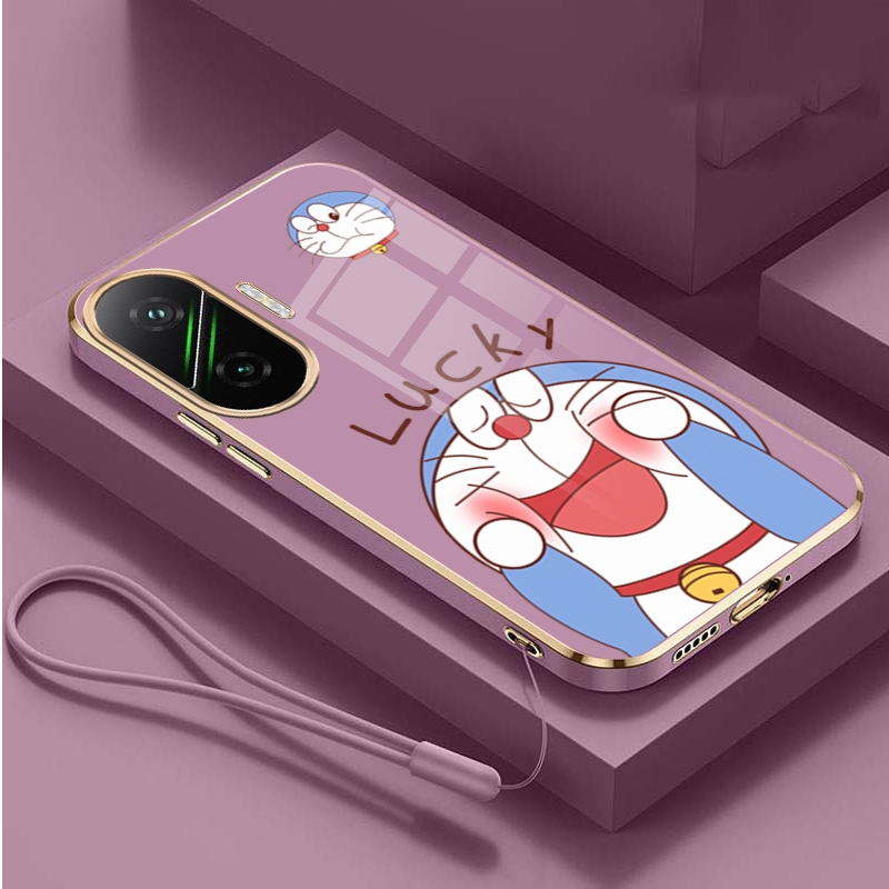 Xiaomi POCO F7 Glossy Lucky Doraemon Casing Square Edges Plating Back Soft Case Cover