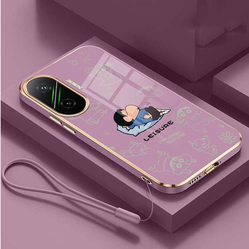Xiaomi POCO F7 Glossy Leisure Crayon Shin-chan Casing Square Edges Plating Back TPU Soft Case Cover