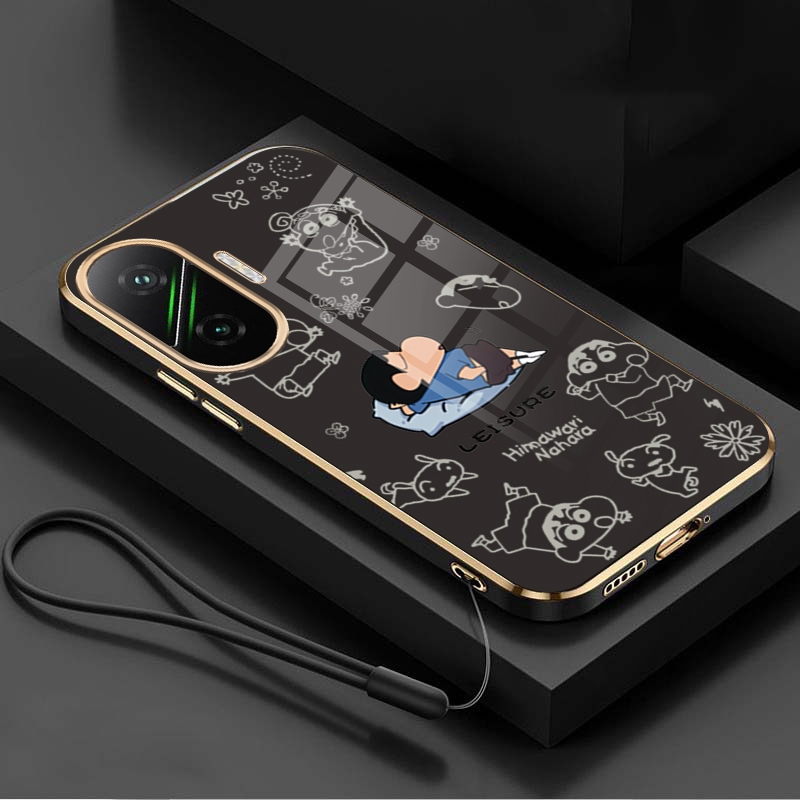 Xiaomi POCO F7 Glossy Leisure Crayon Shin-chan Casing Square Edges Plating Back TPU Soft Case Cover