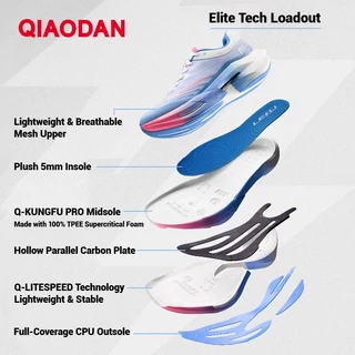 Qiaodan TG Plaid ลายสก๊อตผู้ชายรองเท้าวิ่ง Marathon Racing แผ่นคาร์บอนเบาะหนา QDB023253295