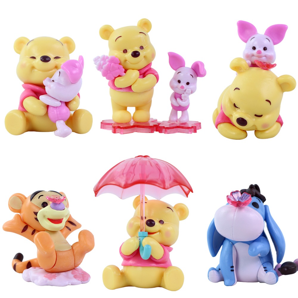 6 ชิ้น/เซ็ต 6-8 ซม.อะนิเมะ Winnie the Pooh Eeyore Tigger Piglet Pooh Bear รุ่น Q Twist Egg เดสก์ท็อปตกแต่ง PVC ตัวเลขการกระทําตุ๊กตาของเล่น