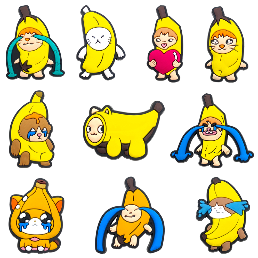 Banana Cat รองเท้า charms พิมพ์การ์ตูน ตกแต่งด้วยหัวเข็มขัด ทำจาก PVC