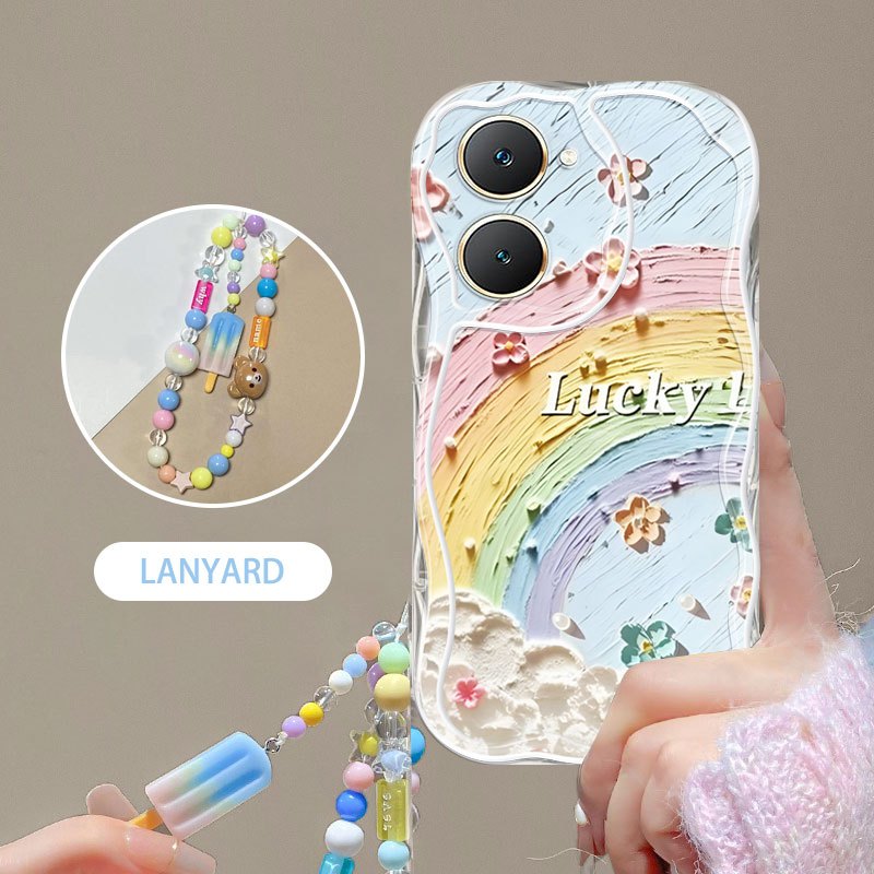 VRQR เคสโทรศัพท์สําหรับ Vivo Y36 4G 5G Y27 5G Y76S Y76 5G ภาพวาดสีน้ํามัน Rainbow ไอศกรีมสร้อยข้อมือ