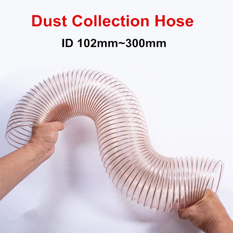 สายยางสุญญากาศ PU ใสพร้อมลวดเหล็ก Helix ท่อดูดอุตสาหกรรมยูรีเทน Retractable CNC Router/งานไม้/เห็นฝุ่นสะสมท่อ
