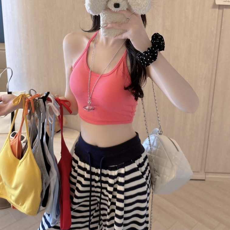 Bra Queen สายเดี่ยว ครอปสั้น เสื้อคล้องคอ รอบอก 28-36 นิ้ว ใส่ได้ น่ารักมาก มีหลายสี ออกกำลังกาย