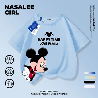【ส่งของในวันเดียวกัน】เสื้อยืดแขนสั้นเด็ก NASA แบบแร็กแลน เนื้อฝ้ายสีขาว-ดำ ระบายอากาศดี ลายมิกกี้เมาส์เท่ๆ ใส่ได้ทั้งเด็กชาย-เด็กหญิง สไตล์สตรีทแฟชั่น ทรงหลวม