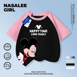 【ส่งของในวันเดียวกัน】เสื้อยืดแขนสั้นเด็ก NASA แบบแร็กแลน เนื้อฝ้ายสีขาว-ดำ ระบายอากาศดี ลายมิกกี้เมาส์เท่ๆ ใส่ได้ทั้งเด็กชาย-เด็กหญิง สไตล์สตรีทแฟชั่น ทรงหลวม