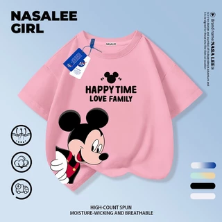 【ส่งของในวันเดียวกัน】เสื้อยืดแขนสั้นเด็ก NASA แบบแร็กแลน เนื้อฝ้ายสีขาว-ดำ ระบายอากาศดี ลายมิกกี้เมาส์เท่ๆ ใส่ได้ทั้งเด็กชาย-เด็กหญิง สไตล์สตรีทแฟชั่น ทรงหลวม