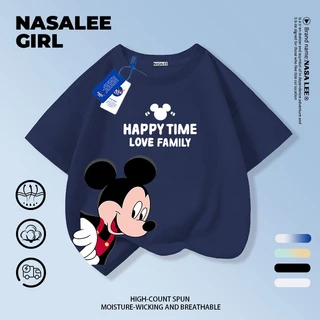 【ส่งของในวันเดียวกัน】เสื้อยืดแขนสั้นเด็ก NASA แบบแร็กแลน เนื้อฝ้ายสีขาว-ดำ ระบายอากาศดี ลายมิกกี้เมาส์เท่ๆ ใส่ได้ทั้งเด็กชาย-เด็กหญิง สไตล์สตรีทแฟชั่น ทรงหลวม