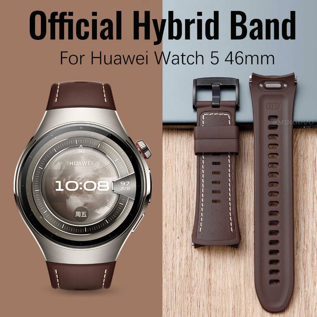ของแท้หนังซิลิโคน One-Click EasyFit สําหรับ Huawei นาฬิกา 5 46 มม. 0 Gaps Hybrid หนัง SIlicone สายคล้องปุ่มสําหรับ Huawei นาฬิกา 5 42 มม.อุปกรณ์เสริม