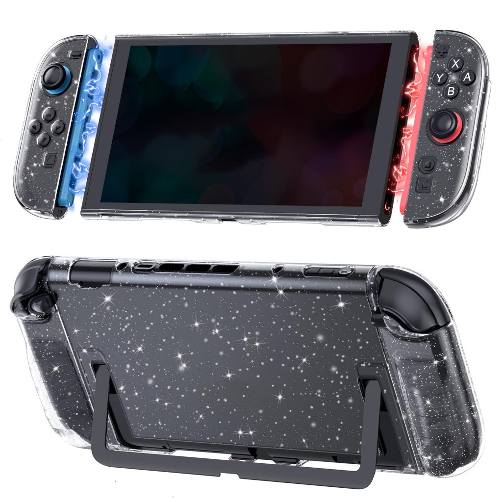 เคสแวววาวป้องกันเข้ากันได้สําหรับคอนโซล Nintendo Switch 2 (2025) - แผ่นหลังแข็งพร้อมฝาครอบ TPU Joycon แบบนุ่ม Bling พร้อมการกระแทกและการออกแบบป้องกันรอยขีดข่วน - คริสตัล