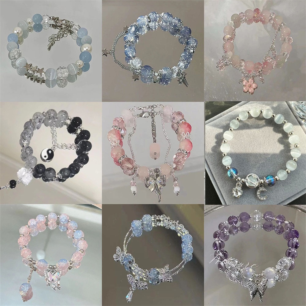 สร้อยข้อมือคริสตัลลูกปัดสไตล์เกาหลี อันสมบูรณ์แบบเป็นของขวัญให้เพื่อนหรือเครื่องประดับสำหรับผู้หญิง